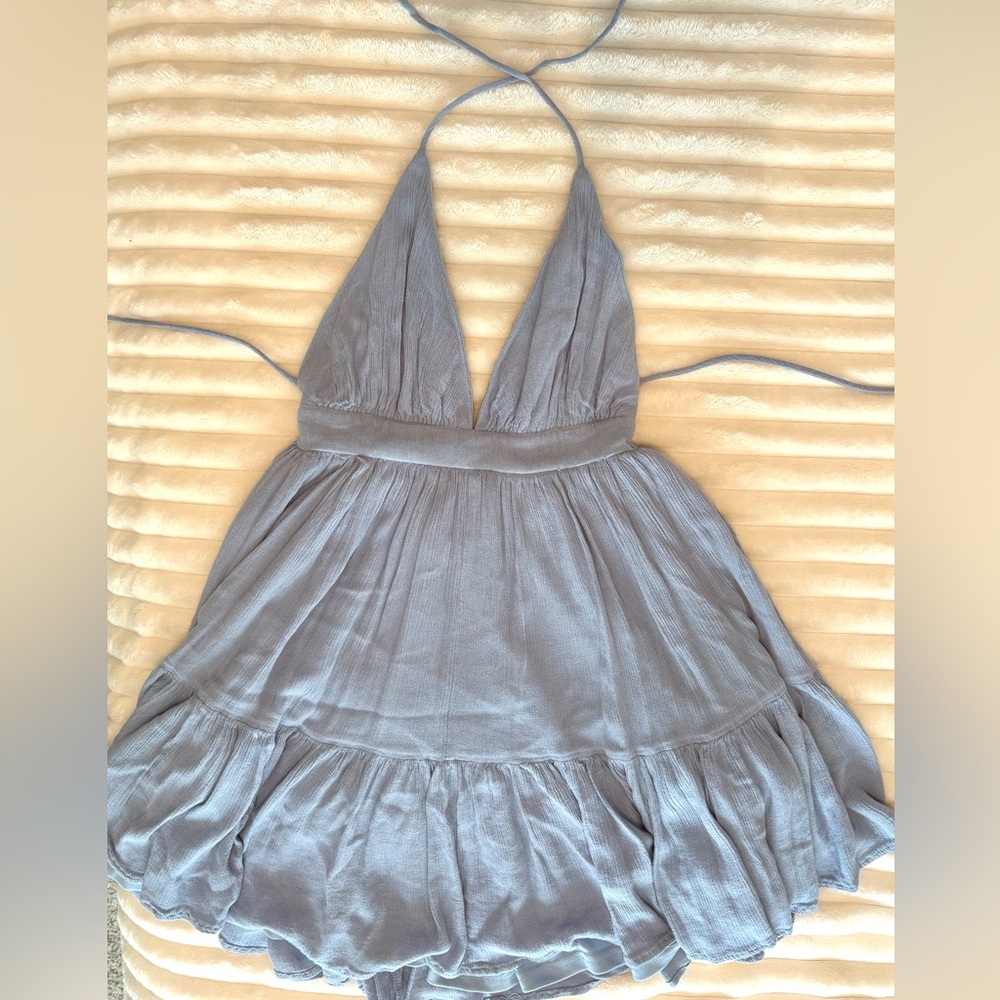 Windsor Blue Backless Halter Dress